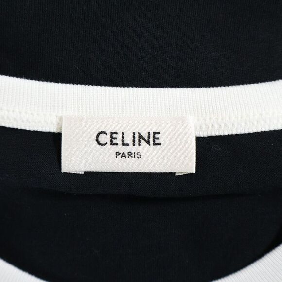 Celine Triomphe Logo Print Cotton Jersey Crew Neck Short Sleeved T-shirt Cut - Picture 7 of 9